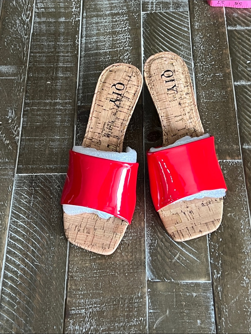 Red Patent Cork Slide Mules - Women's